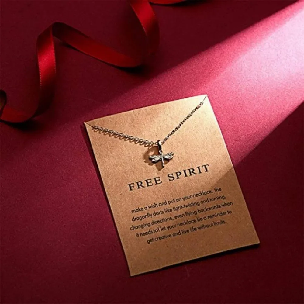 GOLD PLATED FREE SPIRIT DRAGONFLY PENDANT NECKLACE WITH INSPIRATIONAL CARD